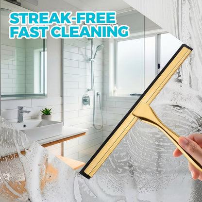 2pcs Shower Squeegee for Glass Doors with Adhesive Hanging Hook Set | 10” Silver, Bathroom Accessories, Window Cleaner, New Home Essentials, Soft Rubber Blade, Metal Handle, Ergonomic Grip