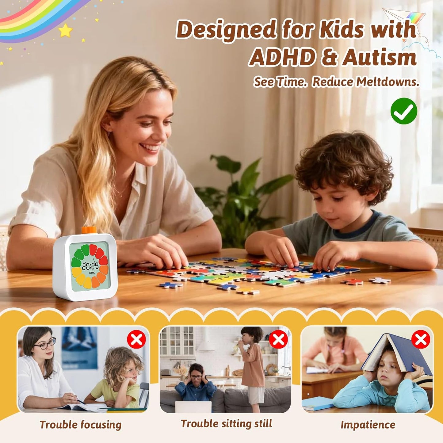 EooCoo School Supplies for Kids Visual Timer for ADHD & Autism, Digital Countdown Timer with Smiley Face-Style Visual Time Progress, Easy Time Management Tool, Classroom Learning & Home Daily Routines