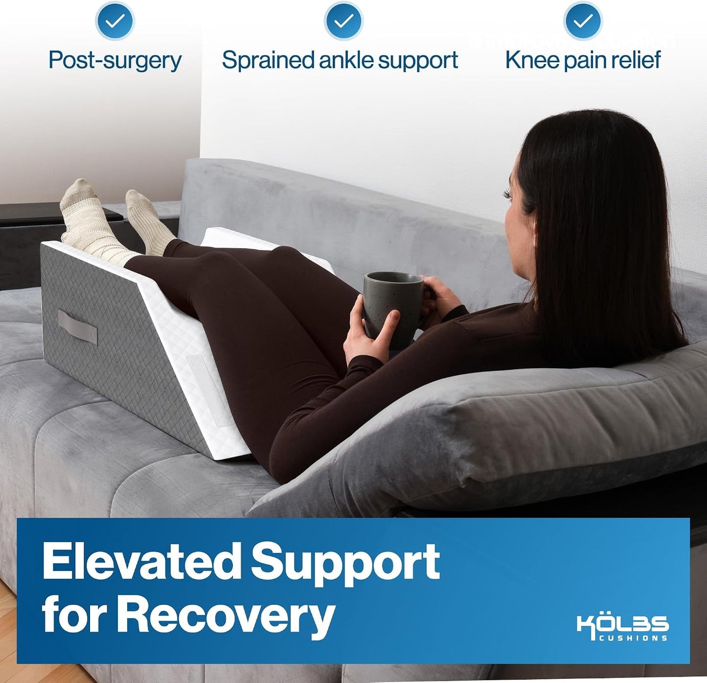 Kolbs Double Leg Elevation Pillow | Post Surgery Leg Pillow | Stylish Chic Jacquard Cover