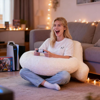 Reading Pillow with Arms for Sitting in Bed,Backrest,White Flannel,M | 17" Backrest Supports Back for College Students,Elbows & Forearms for Dorm Reading,Gaming,Watching TV