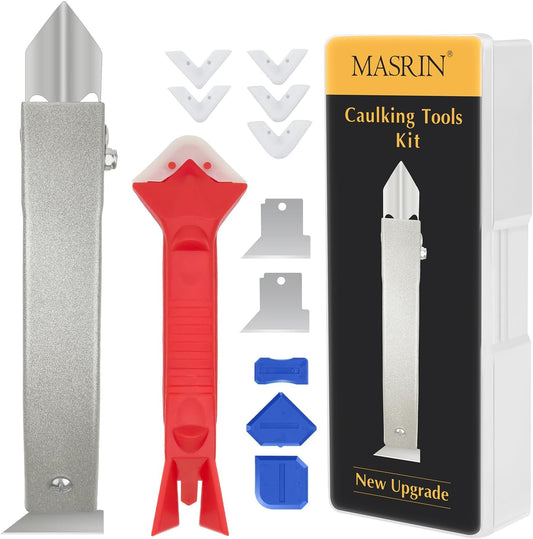 Caulking Tool-Caulk Remover Tool Kit,Grout Removal Tool,Silicone Bathroom Caulk Finishing Tool with Stainless Steel Scraper and Metal Handle for Bathroom,Kitchen,Bathtub,Sink Joint,Window