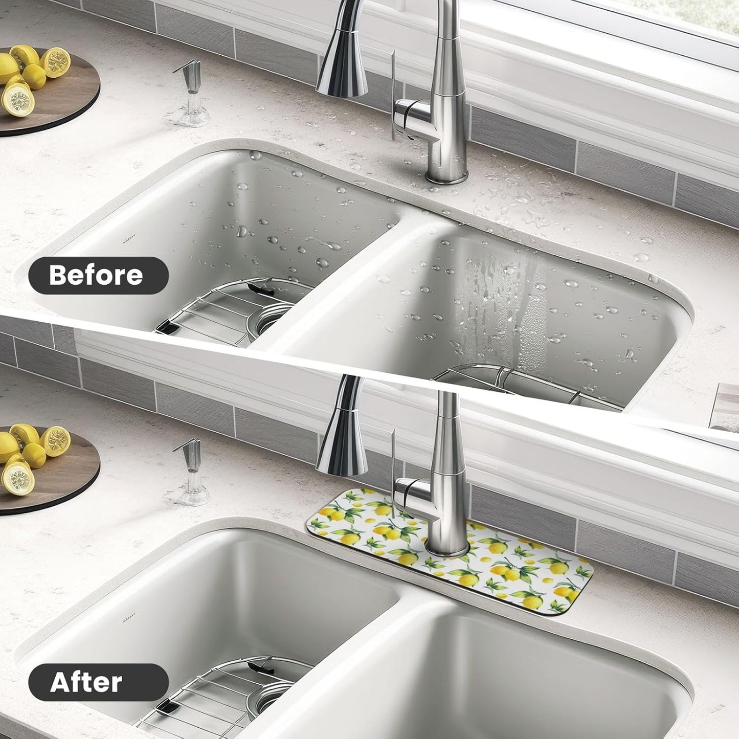 Abstract Flower Blooming Floral Watercolor Kitchen Sink Splash Guard Faucet Mat Super Absorbent Fast Drying Mat Sink Gadgets-Fast Drying Pad Sink Mat For Kitchen Bathroom (15" X 5.5" )
