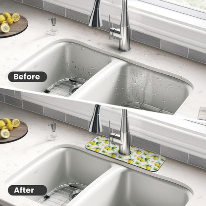 Abstract Flower Blooming Floral Watercolor Kitchen Sink Splash Guard Faucet Mat Super Absorbent Fast Drying Mat Sink Gadgets-Fast Drying Pad Sink Mat For Kitchen Bathroom (15" X 5.5" )