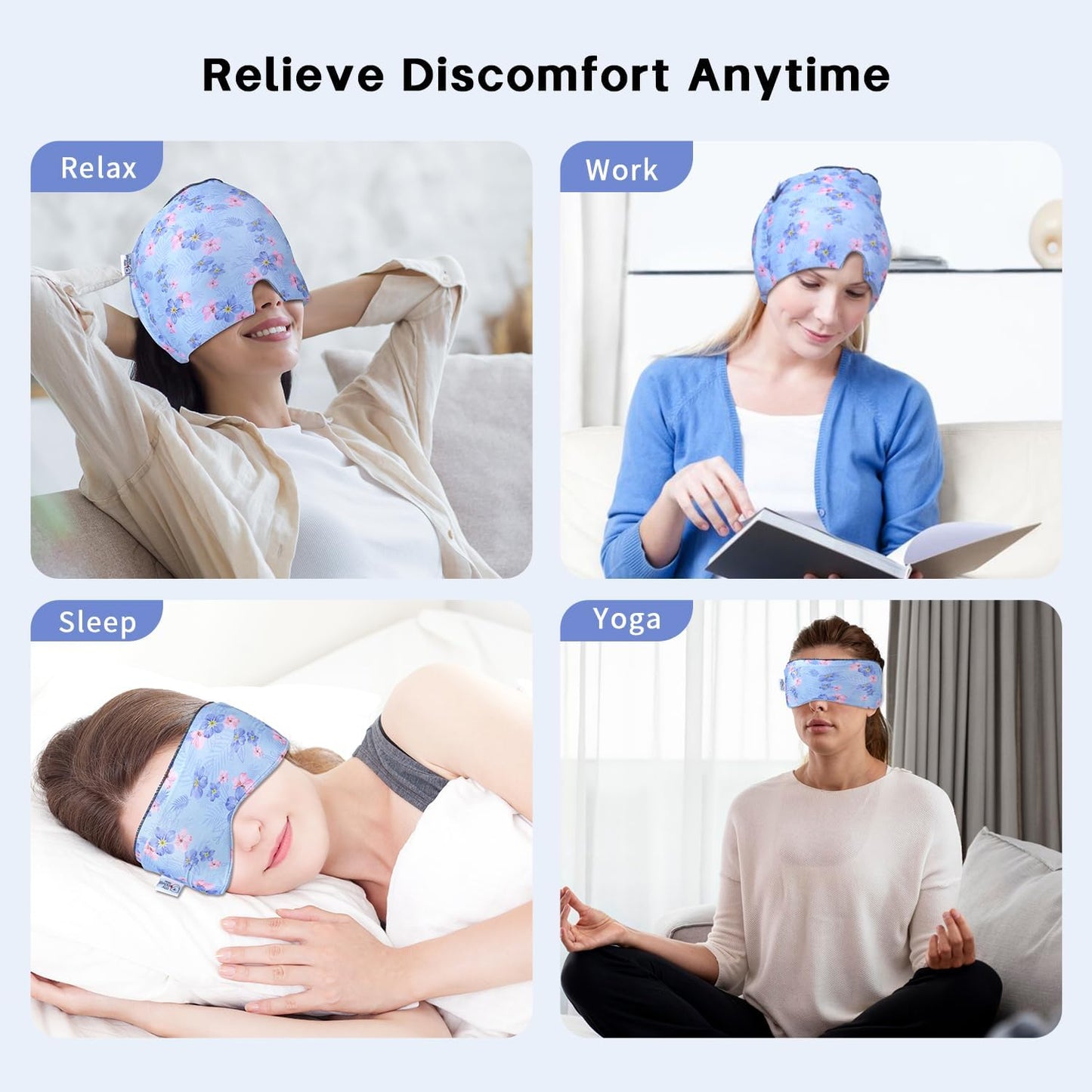 my novel things Migraine Relief Cap, Gel Cooling 2 Pack Set, Headache Relief with Hot/Cold Ice Cap, Instant Headache Relief, Reusable Ice Pack for Stress Sinus Relief Migraine Mask Gift for Women Man