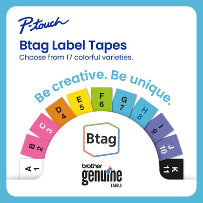 Brother Genuine P-Touch Btag BTAG231 Black on White Label Tape ~1/2in by 13.1ft (12mm x 4m). (Works Only with Brother PT-N10, PT-N20, PT-N25BT Label Makers)