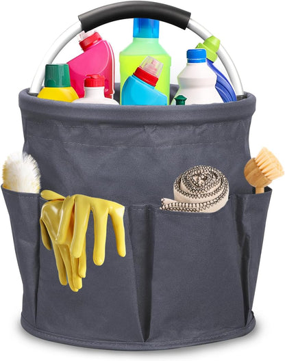 Qivine 17L Cleaning Caddy with Handle, Foldable Cleaning Supply Caddy(Blue) | Cleaning Caddy for Cleaning Supplies, Portable Cleaning Supplies Organizer with 6 Pockets, Cleaning Bucket for Kitchen Garden