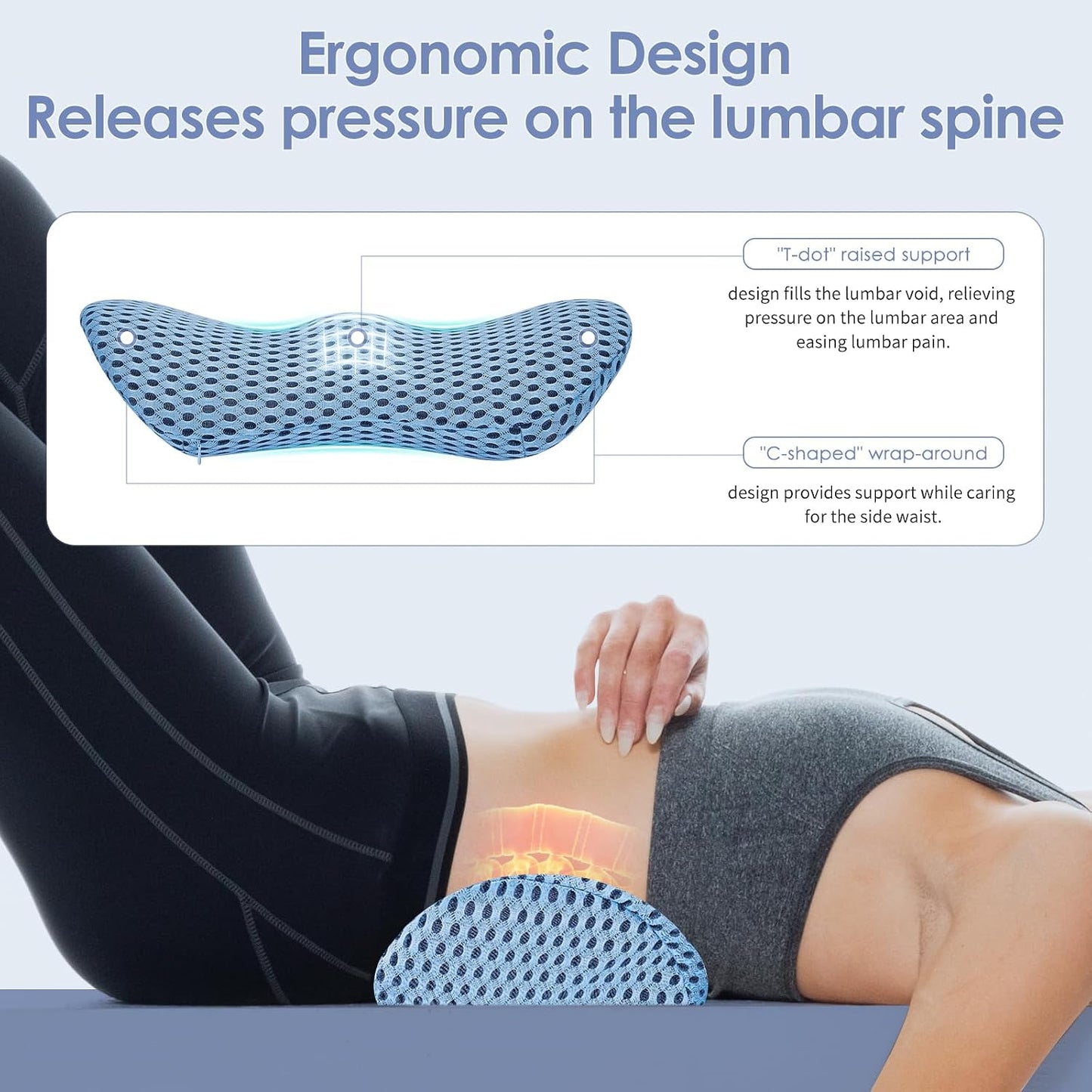 kasney Lumbar Support Pillow for Office Chair, Back Support Pillow, Gray | Memory Foam Lumbar Pillow for Low Back Pain Relief, Ergonomic Streamline Car Seat, Office Chair, Recliner and Bed