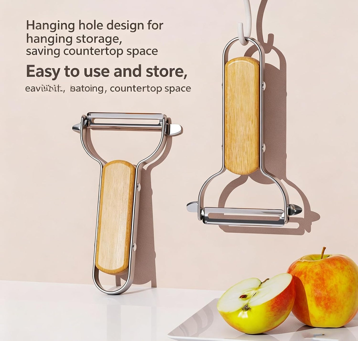 Large Y Veg Peeler, Wide Serrated Stainless Steel Blade Wood Handle | Practical cabbage peeler with built-in potato eye remover, lightweight compact kitchen tool. Ideal gift for home cooking