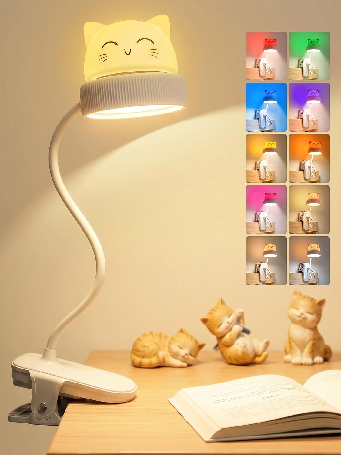 Cat Lamp,Dimmable RGB Clip on Light,Cute Desk Lamp Rechargeable Night Light