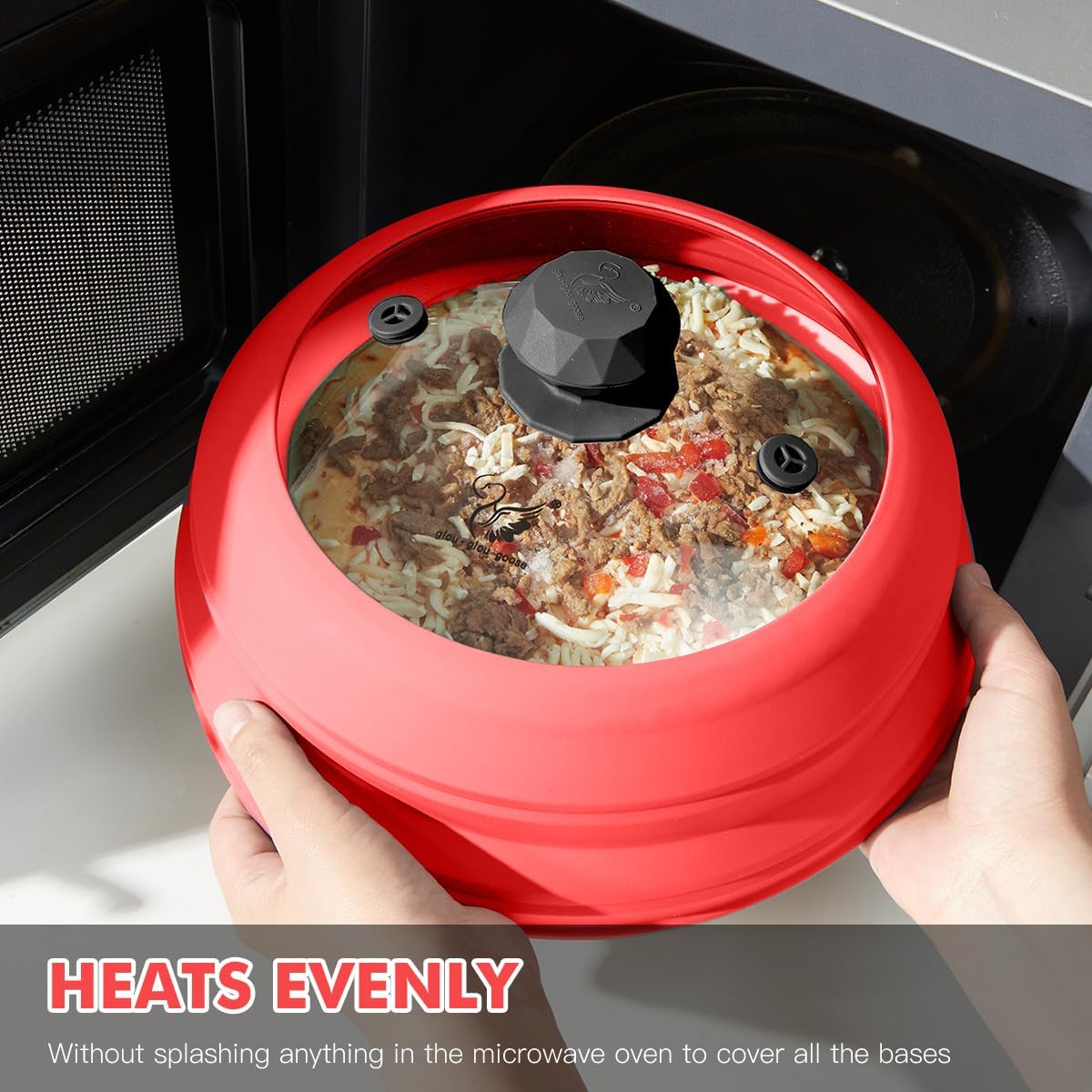 Microwave Splatter Cover Vented Glass Cover Splatter Guard Lid with Collapsible Silicone for Food as Pot Cover Plate Cover 10.8 inch for 6 7 8 9 10 inch Plate Bowl Light Grey
