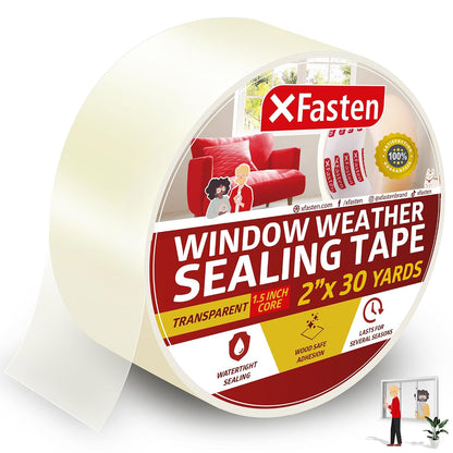 XFasten Window Tape for Winter 2-Inch x 30-Yards 1.5” Core, Residue-Free Window Weather Sealing Tape for Winter, Draft Stopper and Insulation for Weather Stripping