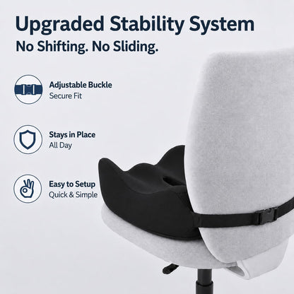 X Large Memory Foam Seat Cushion for Office Chair, High-Density Pad with Non-Slip Bottom and Adjustable Strap, Tailbone Pressure Relief for Long Sitting, Desk Work, Car, Wheelchair, Black