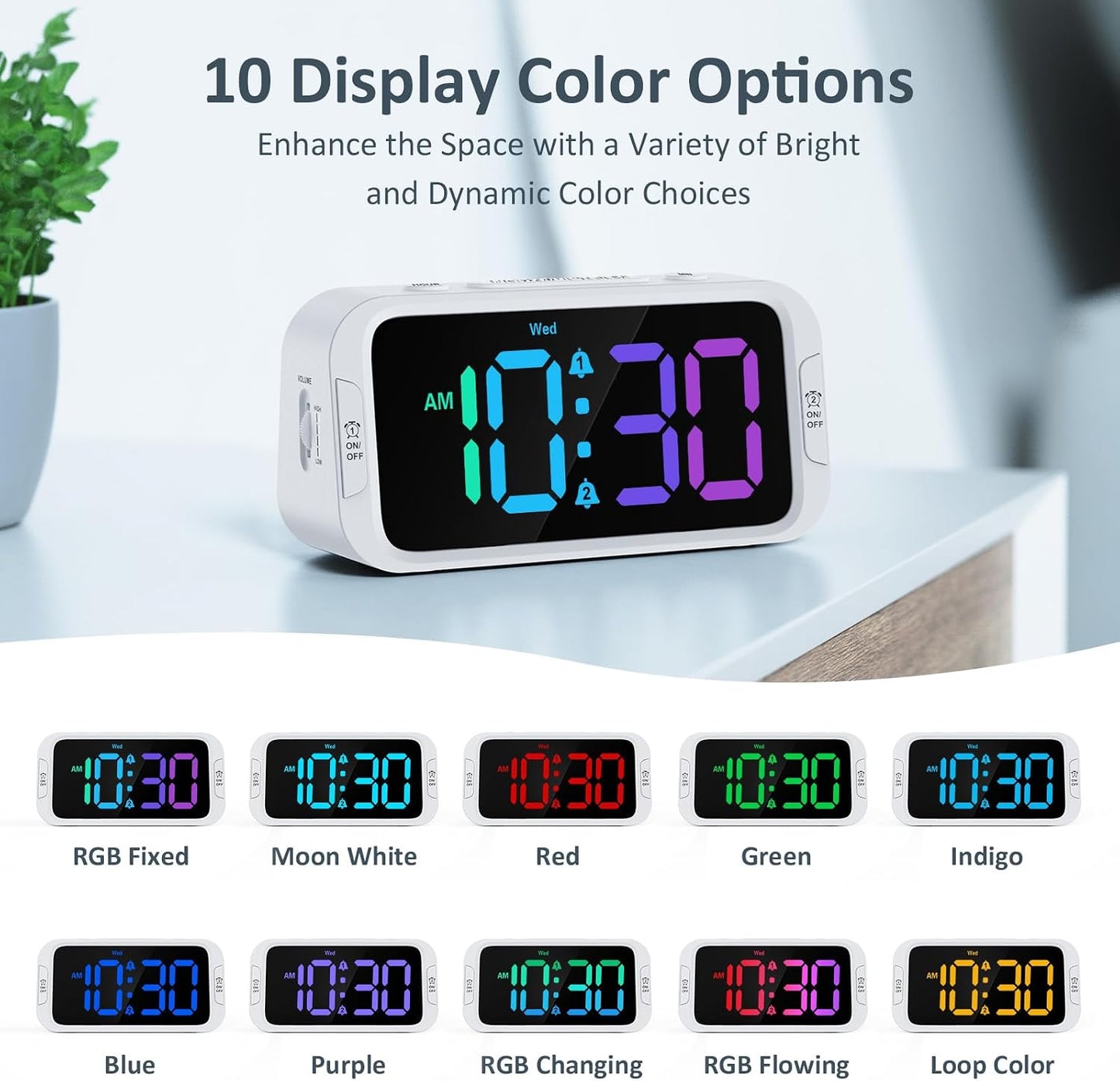 Odokee Digital Dual Alarm Clock for Bedroom with 0-100% Dimmable Display | Easy to Set Alarm Clock with Weekday/Weekend Mode - Loud Alarm for Heavy Sleepers with 5 Sounds Adjustable Volume - Blue