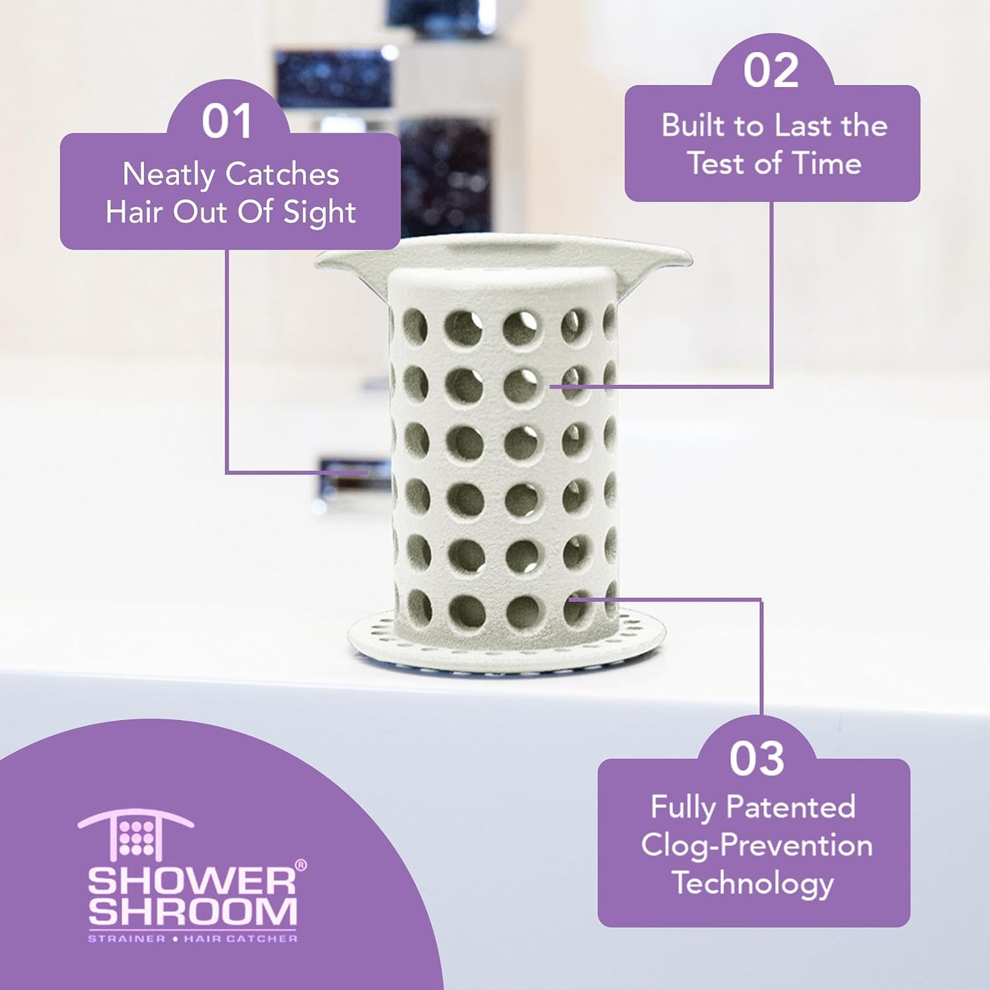 ShowerShroom the Revolutionary 2" Stand-Up Shower Stall Drain Protector Hair Catcher/Strainer, Blue