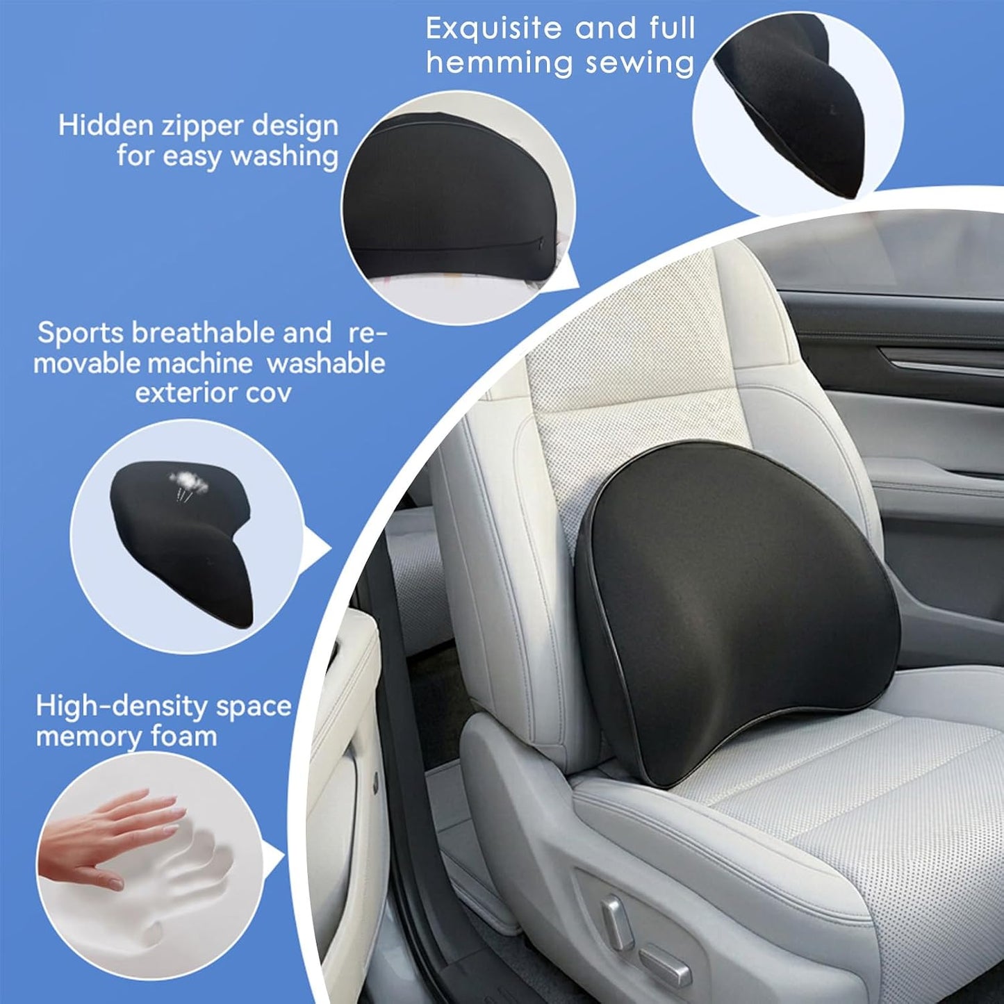 Super Cozy Lumbar Support Pillow for Car/Office Chair, 100% Memory Foam | Lumbar Pillow with Breathable Removable Cover, Ergonomic Design - Back Support for Back Pain Relief(Adjustable Strap, Black)
