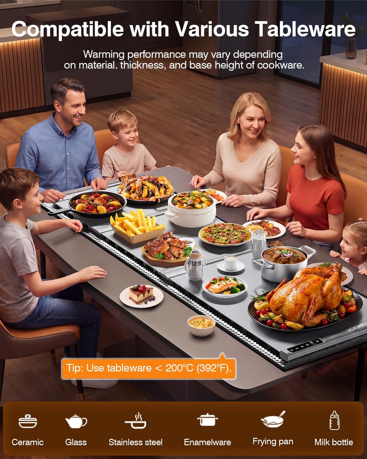 Warming Mat for Food, Voriah Electric Warming Tray with 3 Temp Settings & Auto Shut-Off, Food Warmer with Thick Silicone Surface to Keep Food Warm at Buffet, Parties, and Family Use（Dark Blue）