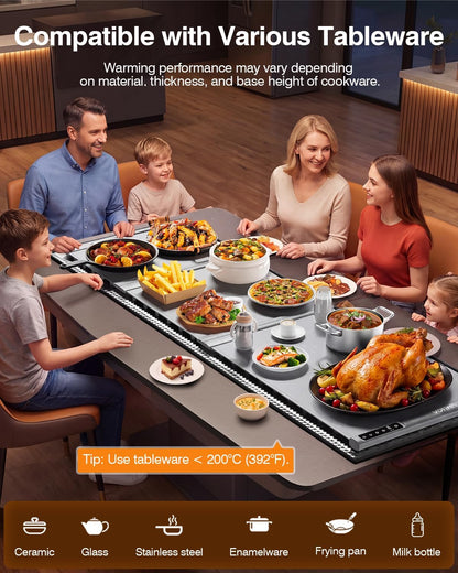 Warming Mat for Food, Voriah Electric Warming Tray with 3 Temp Settings & Auto Shut-Off, Food Warmer with Thick Silicone Surface to Keep Food Warm at Buffet, Parties, and Family Use（Dark Blue）