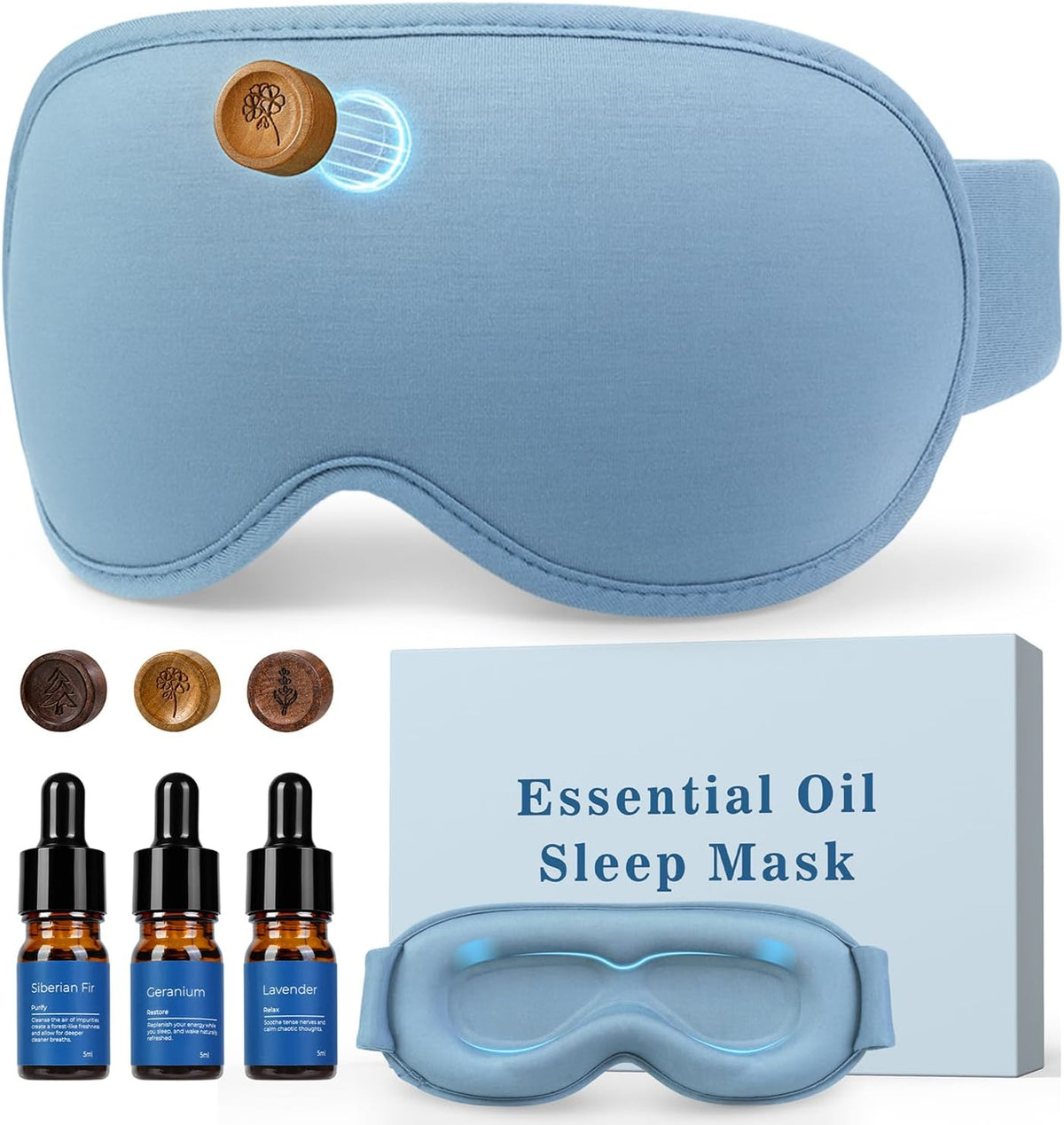 Essential Oils Diffuser Sleep Mask Bamboo Cotton with Aromatherapy, Lavender 3D Eye Mask Blackout, Magnetic Wood Diffuser for Women Men Side Sleeper Travel, Home, Natural Sleep, Relaxation, Meditation