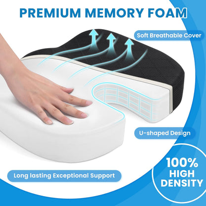 TushGuard Office/ Car Seat Cushion, Non-Slip Sciatica & Back Coccyx Tailbone Pain Relief Chair Pad, Memory Foam Butt Pillow for Computer Desk, Wheelchair, Driving (Black)