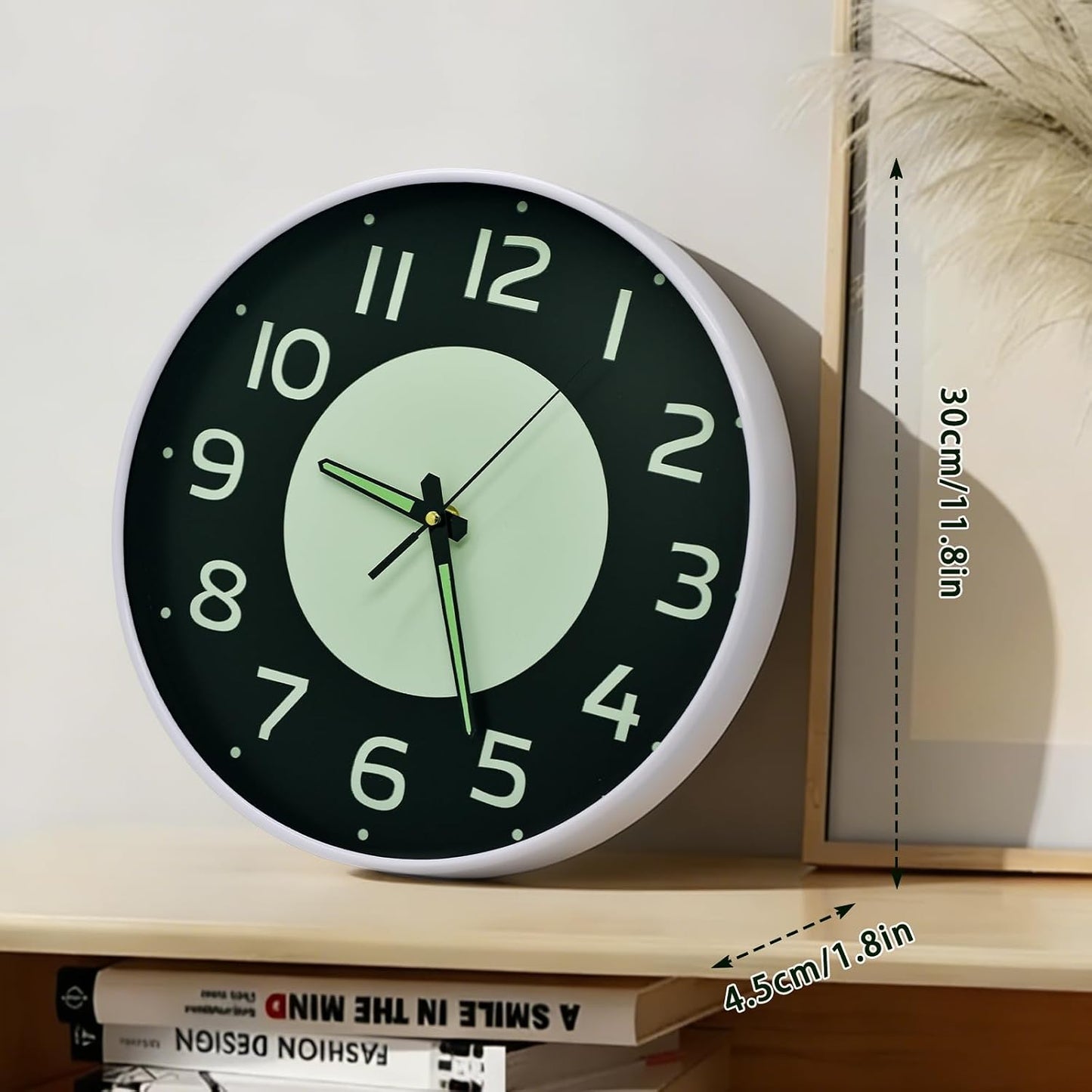 12'' Glow in the Dark Wall Clock,Silent & Easy to Read | Battery Operated Non-Ticking Easy to Install Analog Wall Clocks for Living Room Kitchen Office Bedroom