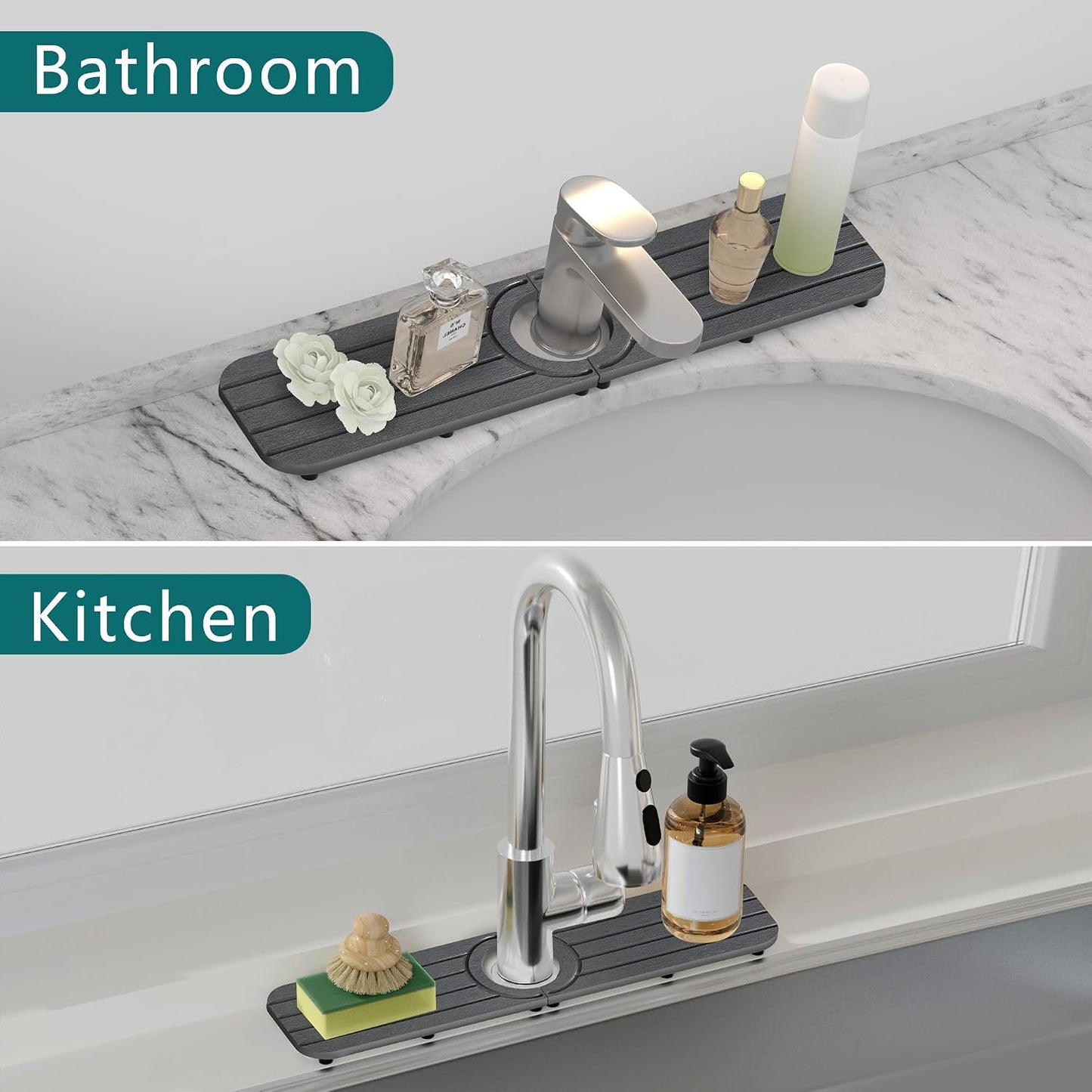 Water Absorbing Stone Kitchen Sink Mat Faucet Splash Guard for Bathroom | Quick Dry, Raised Feet, Diatomaceous Earth, Stone Faucet Mat, Sink Protector for Counter, Sink Accessories, Bathroom Decor