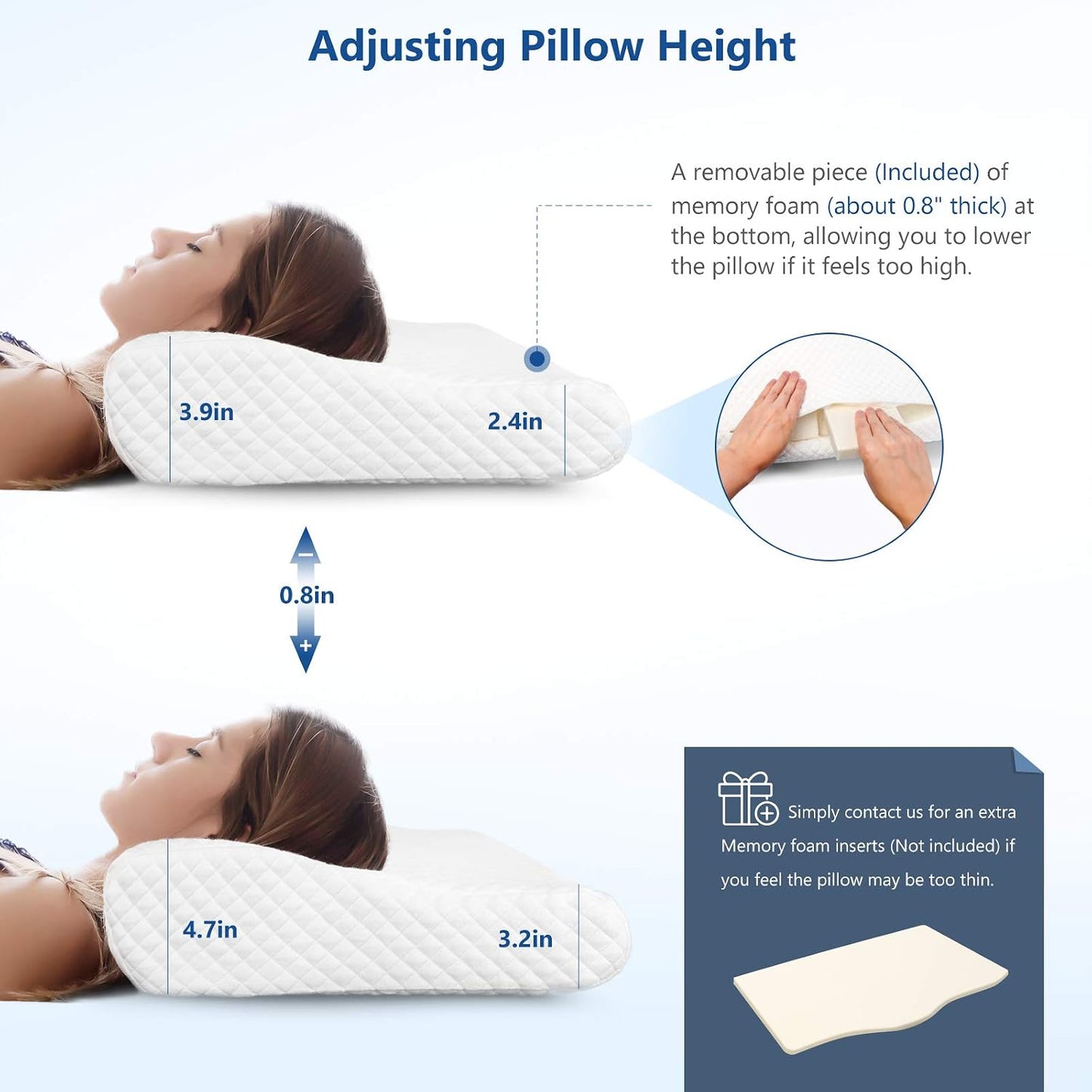 Memory Foam Pillow for Neck Pain Relief, Adjustable Orthopedic Ergonomic Cervical Pillow for Sleeping with Washable Cover, Bed Pillows for Side, Back, Stomach Sleepers