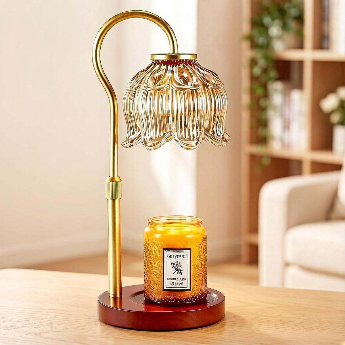 Dreamholder Electric Candle Warmer Lamp with Timer, Dimmable Candle Lamp with Adjustable Height, Wax Melter for Jar Candles Wood Base Floral Home Decor Gifts for Women Mom, Silver Glass