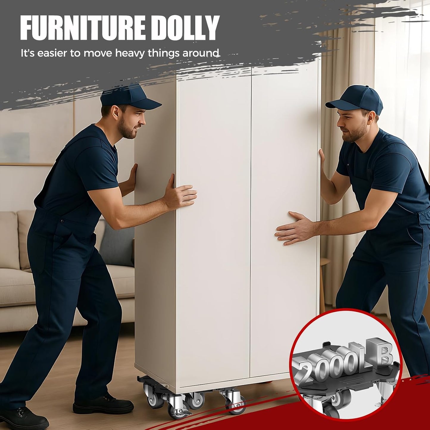 Kavlium Heavy Duty Furniture Dolly,5-Wheel Furniture Movers,5.3 Inch | Carbon Steel Dolly with Lifter Tool and 360° Casters for Moving Sofas,Refrigerators,Cabinets and Other Heavy Furniture.