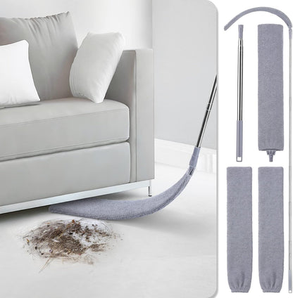 Retractable Gap Dust Cleaner, 3 Microfiber Cloths, 30-100 Inch Handle, Gray | Retractable Duster Brush with Washable Replaceable Head Cleans Under Appliances, Sofas, Beds, Refrigerators and Furniture