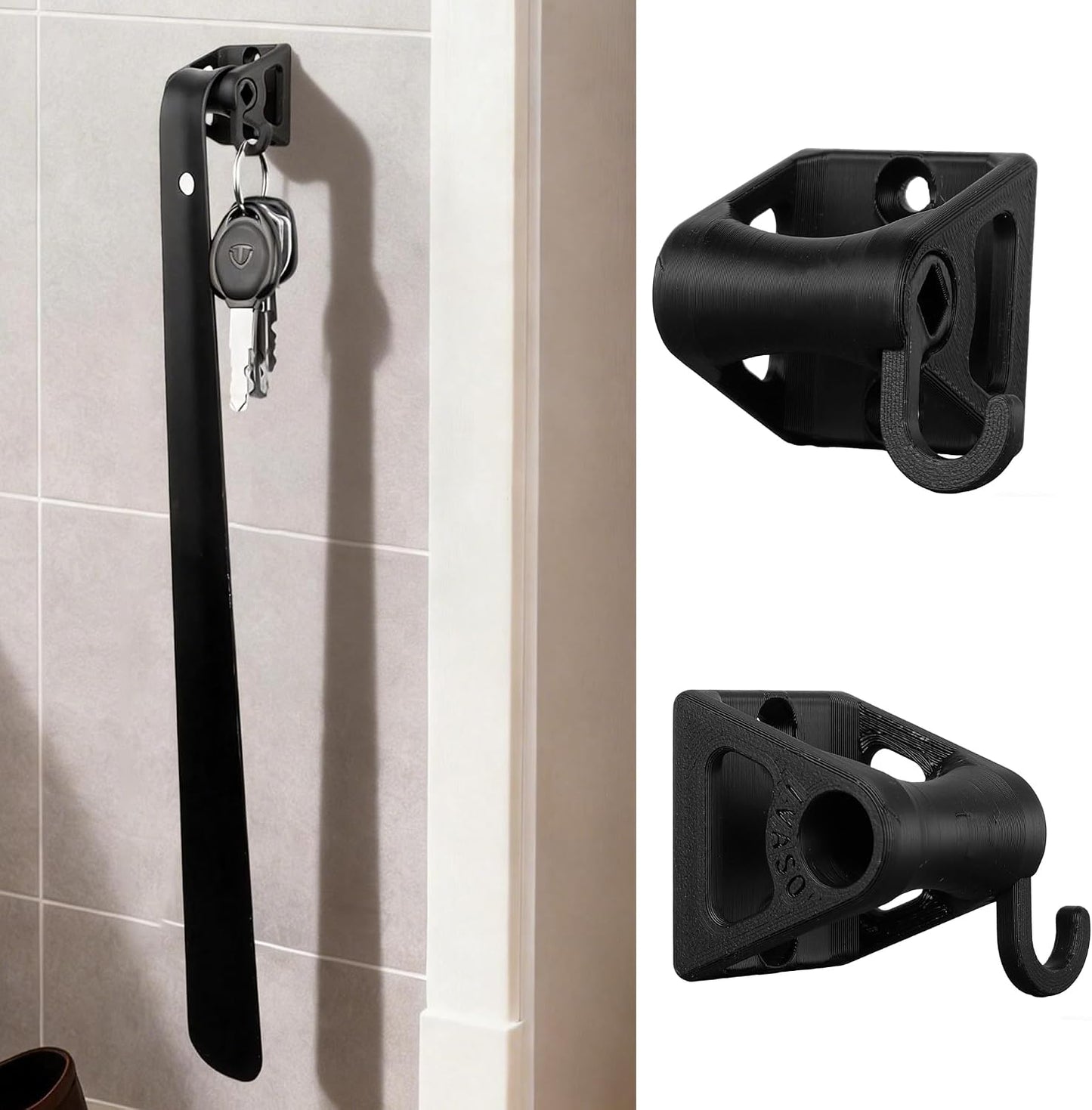 Shoe Horn Holder Set, Wall Mounted Adhesive & Screw Included, No Drill or Drill Optional Shoe Horn Organizer Bracket, Space-Saving Entryway Closet Storage Solution (2, Black)