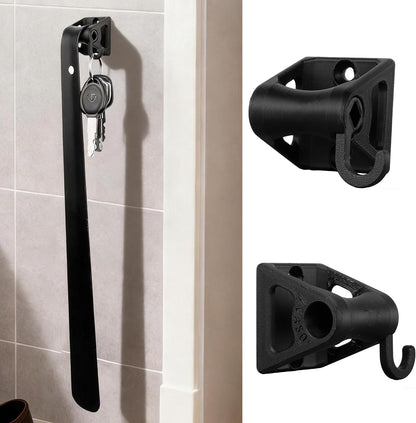 Shoe Horn Holder Set, Wall Mounted Adhesive & Screw Included, No Drill or Drill Optional Shoe Horn Organizer Bracket, Space-Saving Entryway Closet Storage Solution (2, Black)
