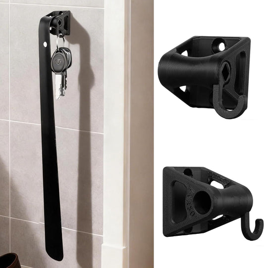 Shoe Horn Holder Set, Wall Mounted Adhesive & Screw Included, No Drill or Drill Optional Shoe Horn Organizer Bracket, Space-Saving Entryway Closet Storage Solution (2, Black)