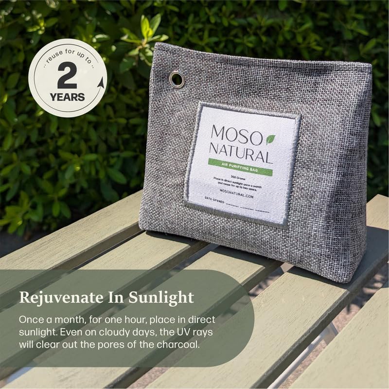 Moso Natural Air Purifying Bag 600g, Premium Charcoal Odor Absorber & Room Deodorizer for Large Spaces — Lasts 2 Years, Bedroom, Basement, Pet Odor Eliminator for Home, Unscented Bamboo Charcoal Bag