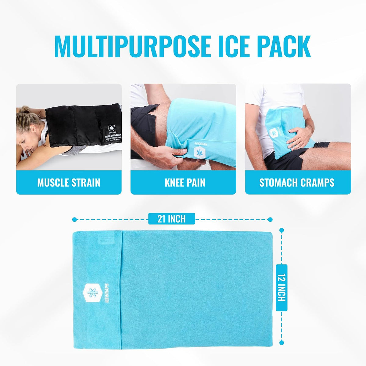 ICEWRAPS Reusable Cold Pack with Fabric Cover - Standard 10 x 14 Inch, Blue