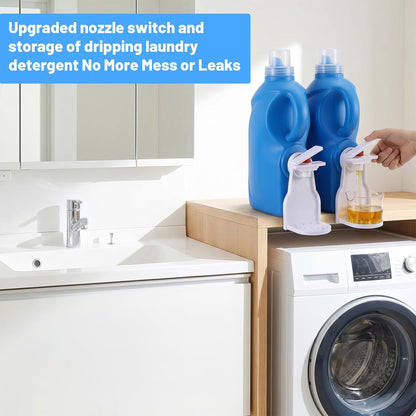 2-Pack White Laundry Detergent Cup Holder & Nozzle Force-Saving Switch, Liquid Soap Detergent Dispenser Holder Drip Tray Catcher Room Organization and Storage Decor