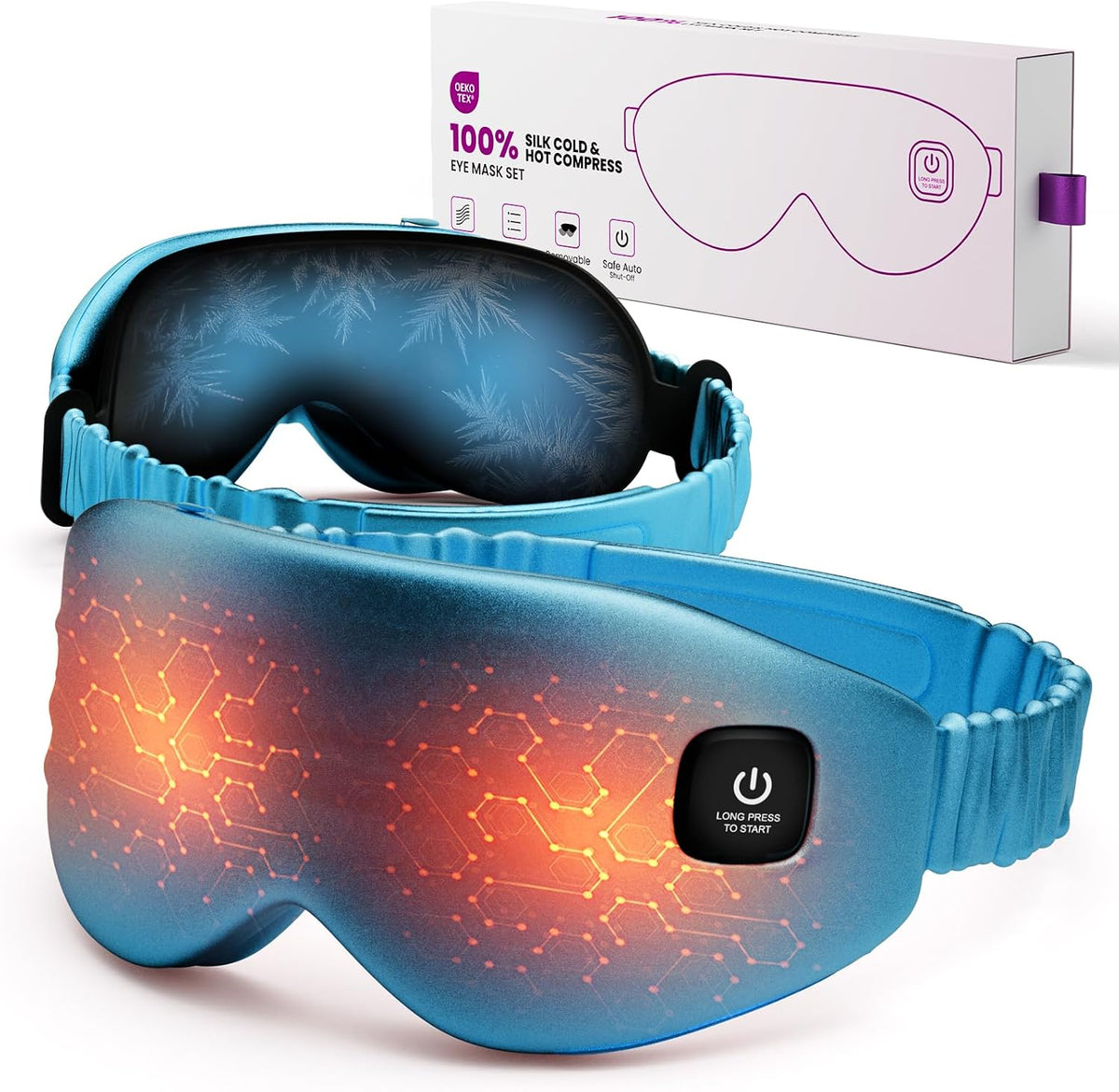 100% Silk Wireless Heated Eye Mask with Cooling & Washable Shells-Black