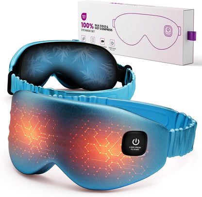 100% Silk Wireless Heated Eye Mask with Cooling & Washable Shells-Black