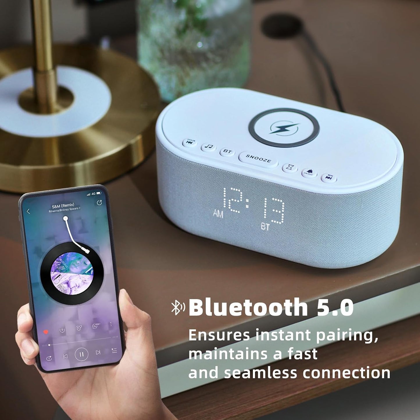 Odokee Sound Machine Alarm Clock for Bedrooms with Wireless Charging - Putty