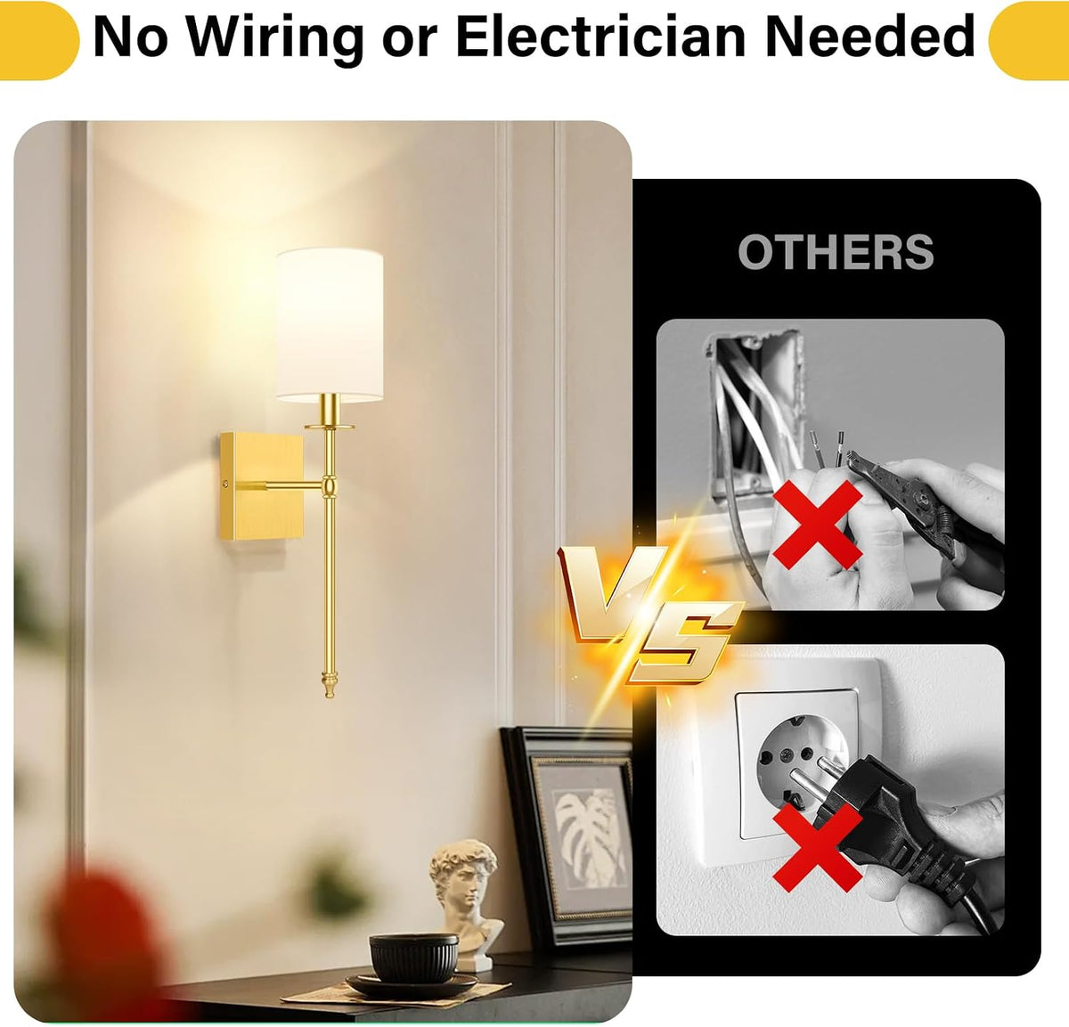 Battery Operated Wall Sconces Set of 2, Rechargeable Sconces with Remote