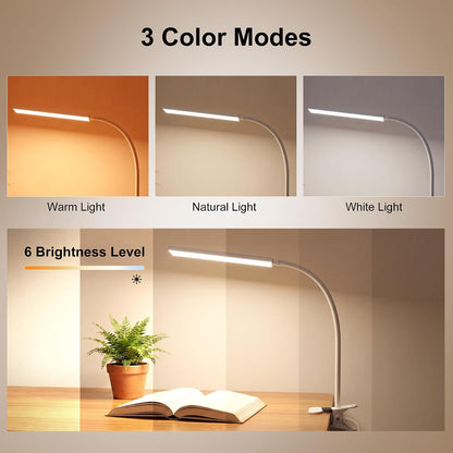 Vansuny Clip on LED Desk Lamp, Eye-Caring USB Reading Light for Home Office