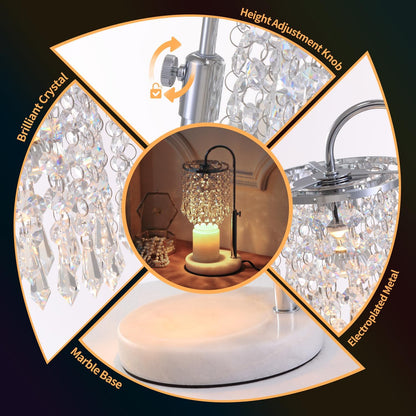 Candle Warmer Lamp with Timer Dimmer，2H/4H/8H Timer , Lamp Candle Warmer with Marble Base for Adjustable Height, Crystal Wax Melt Warmer for Jar Candles, House Warming Decor Gifts Mothers Day Gifts