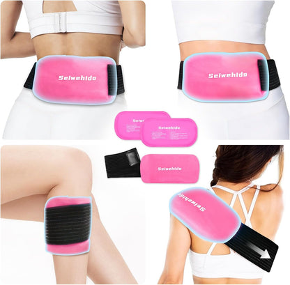 Ice Packs for Injuries Reusable Gel 2 Hot Cold Compress Therapy Pack with Adjustable Strap Soft Ice Wraps for Ankle Knee Leg Neck Shoulder Wrist Feet Back Pain Relief (Purple, Medium 10 x 5.5 Inch)