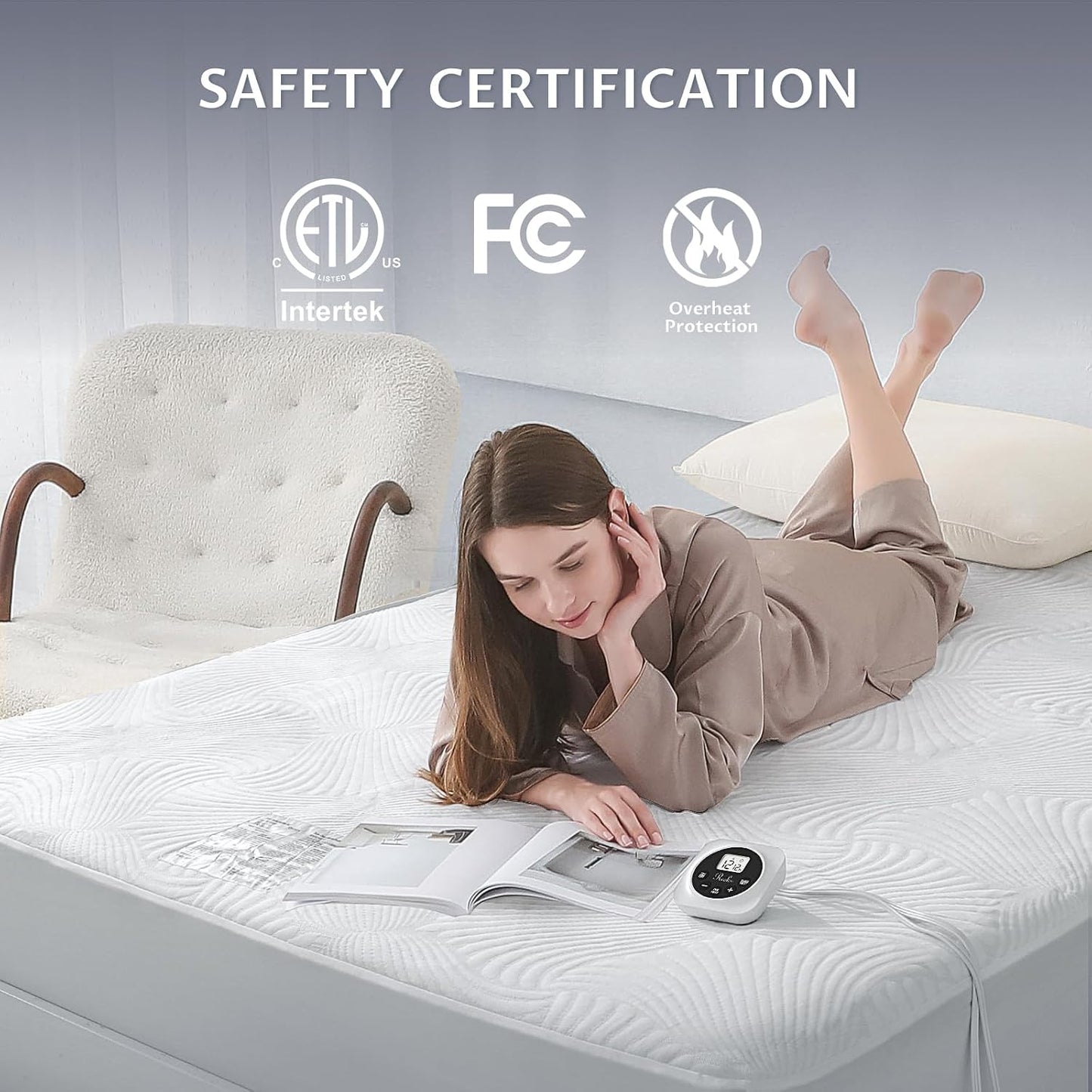 Foot Queen Size Electric Heated Mattress Pad - Foot Warmer for Bed with Memory & Preheat Functions, 12 Heat Settings Single Control for 1-12 Hours Auto Off, Lighted Button
