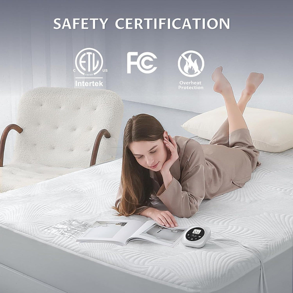 Heated Mattress Pad Foot Queen, 3D Air Fabric, Preheat & Memory for Winter
