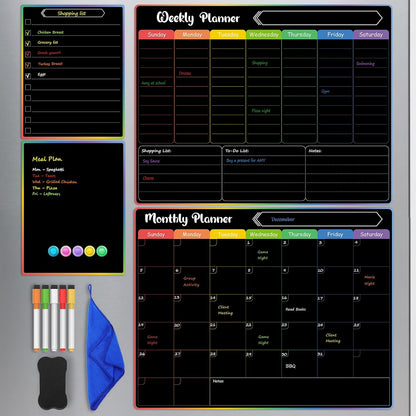 MaxGear 4 Pack Magnetic Dry Erase Board Calendar for Fridge, 15" x 11.5" | Strong Magnetic, Easy to Write and Clean, Dry Erase and No Stains, Includes List, Small Board, 5 Markers,5 Magnets,1 Eraser