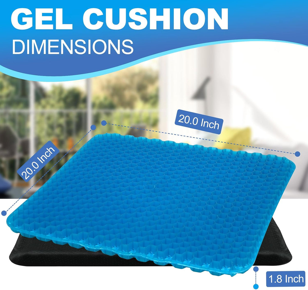 Gel Seat Cushion for Long Sitting - 16.5" x 14.5" x 2.4" (Extra Thick＆Soft)