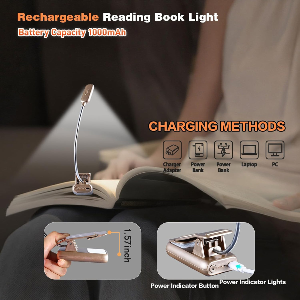 VAVOFO Rechargeable Reading Light, Clip on Book Light for Reading in Bed