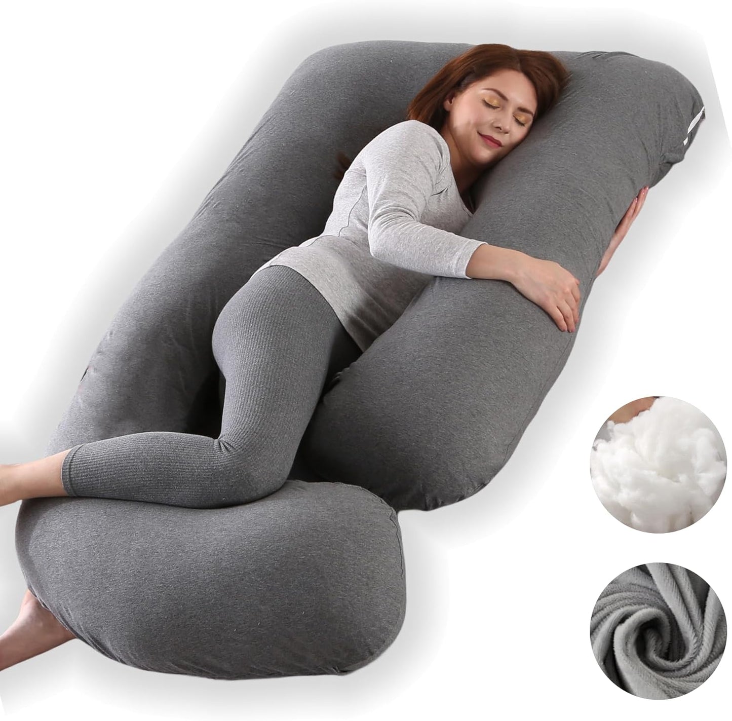 ALLOPERA Pregnancy Pillows for Sleeping, 57-Inch U-Shaped Full Body Maternity Pillow with Adjustable Fill and Removable Washable Cover, Back, Belly, Hip and Leg Support for Pregnant Women, Black Grey