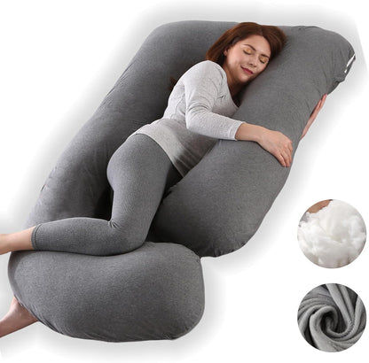 ALLOPERA Pregnancy Pillows for Sleeping, 57-Inch U-Shaped Full Body Maternity Pillow with Adjustable Fill and Removable Washable Cover, Back, Belly, Hip and Leg Support for Pregnant Women, Black Grey