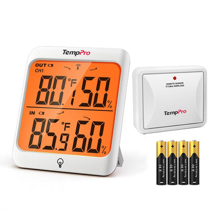 TempPro TempAir 500 FT Indoor Outdoor Thermometer Wireless with Sensor | Large LCD Display, No Hub or App Required, Outside Thermometer & Cold-Resistant Sensor for Patio (Previously ThermoPro)